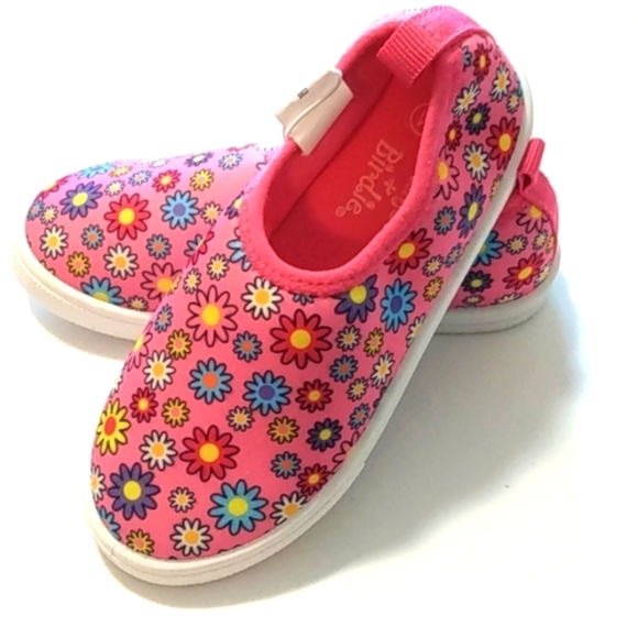 BUMBLE AND BIRDIE GIRLS PINK FLORAL SLIP-ON STRETCHY SNEAKERS SIZE 11 NWOT - Picture 2 of 7